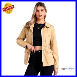 Lightweight Utility Jacket with Drawstring Waist and Snap Buttons